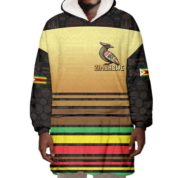 Pride Zimbabwe Wearable Blanket Hoodie Zimbabwean Bird, Tribal Patterns and Pan-African Colors TS04