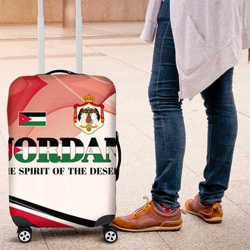 Jordan Emblem Luggage Cover with Flag Colors and Desert Spirit Quote TS04