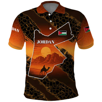Jordan Desert Sunset Polo Shirt with Camel and Traditional Geometric Pattern TS04