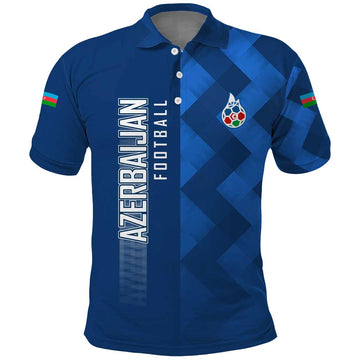 Azerbaijan Football Polo Shirt with AFFA Emblem in Blue Geometric Design TS04