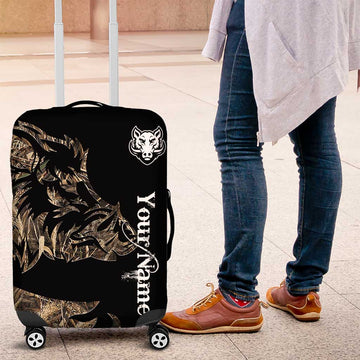 Personalized Boar Hunting Camouflage Luggage Cover Wild Hog Silhouette and Black Tactical Camo TS04