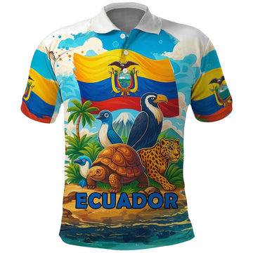 Ecuador Polo Shirt with Wildlife and Flag Landscape Design TS04