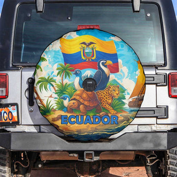 Ecuador Spare Tire Cover with Wildlife and Flag Landscape Design TS04