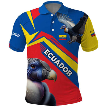 Ecuador Polo Shirt with Andean Condor and Chevron Stripe Design TS04