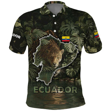 Ecuador Polo Shirt with Jaguar Rainforest Map Design TS04