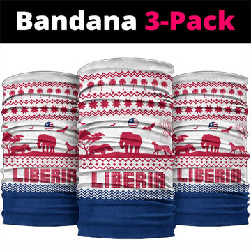 Liberia Christmas Neck Gaiter with Red Wildlife Silhouettes and White Blue Holiday TS04