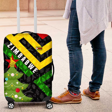 Zimbabwe Christmas Luggage Cover with Flag Colors Xmas Tree and Holiday TS04