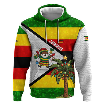 Zimbabwe Christmas Hoodie with Festive Santa Palm Tree and Red Yellow Green Flag TS04