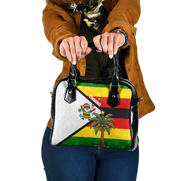 Zimbabwe Christmas Shoulder Handbag with Festive Santa Palm Tree and Red Yellow Green Flag TS04