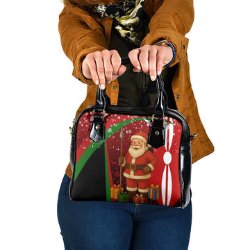 Kenya Christmas Shoulder Handbag with Santa Claus Spear and Red Green Harambee Crest TS04