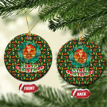 Kenya Christmas Ceramic Ornament with Santa Feast Scene and Festive Wreath Pattern TS04