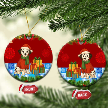 Croatia Christmas Ceramic Ornament with Dalmatian Dog Presents and Red Plaid Holiday TS04