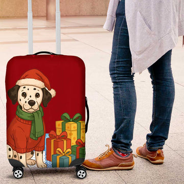 Croatia Christmas Luggage Cover with Dalmatian Dog Presents and Red Plaid Holiday TS04