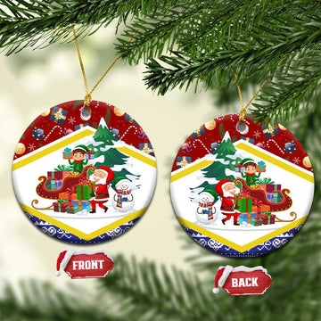 Croatia Christmas Ceramic Ornament with Santa Sleigh Presents and Red Checkered Crest TS04