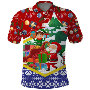 Croatia Christmas Polo Shirt with Santa Sleigh Presents and Red Checkered Crest TS04