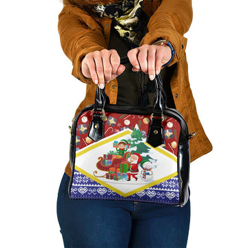 Croatia Christmas Shoulder Handbag with Santa Sleigh Presents and Red Checkered Crest TS04