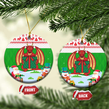 Wales Christmas Ceramic Ornament with Red Dragon Gift and Holiday Crest Snow Scene TS04