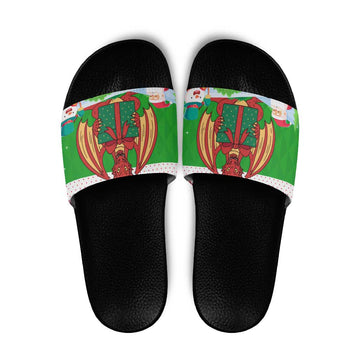 Wales Christmas Slide Sandals with Red Dragon Gift and Holiday Crest Snow Scene TS04