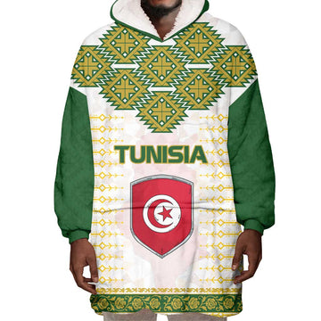Tunisia Flag Wearable Blanket Hoodie with National Crest and Emblem TS04