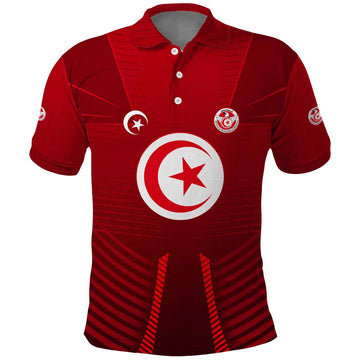 Tunisia National Flag Polo Shirt with Crescent Star Emblem and Red Sport Design TS04