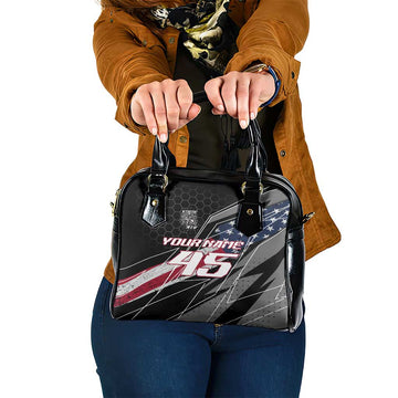 Custom Bike Shirt Racing Motocross Shoulder Handbag American Flag and Black Hexagon Lightning Graphic Design TS04