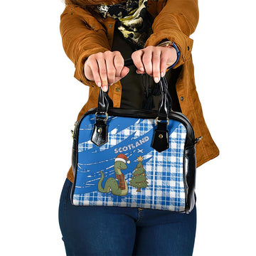 Scotland Christmas Shoulder Handbag with Nessie Santa Hat and Blue Tartan Tree TS04
