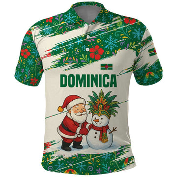 Dominica Christmas Polo Shirt with Santa Snowman and Tropical Carnival Headpiece TS04