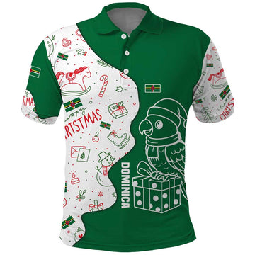 Dominica Christmas Polo Shirt with Parrot Gift Box and Festive Pattern Design TS04