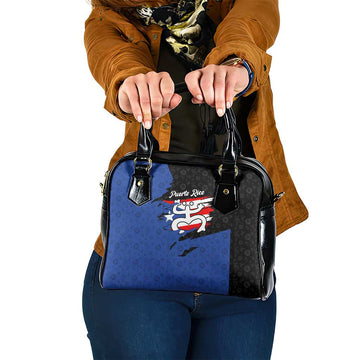 Puerto Rico Shoulder Handbag with Coqui Frog Symbol and Distressed Flag Design TS04