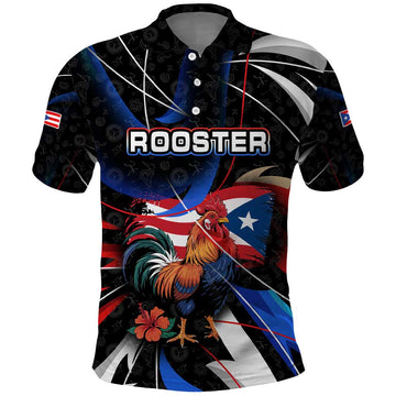 Puerto Rico Rooster Polo Shirt with Flag Design and Tropical Hibiscus Flowers TS04