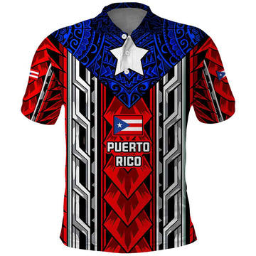 Puerto Rico Polo Shirt with Tribal Patterns, Flag Emblem, and Taino Symbol Design TS04