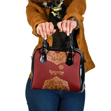 Kyrgyzstan National Symbol Shoulder Handbag Traditional Golden Pattern in Red and Gold TS04