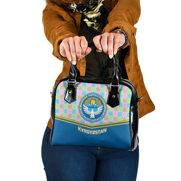 Kyrgyzstan Colorful Patchwork Pattern Shoulder Handbag with National Crest and Flag Accents TS04