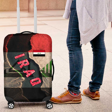 Iraq Flag Texture Luggage Cover with Golden Eagle Emblem and Cracked Earth Background Design TS04