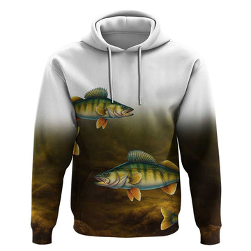 Walleye Fishing Yellow Scales Customize Name Hoodie Dark Gradient Water Background TS04
