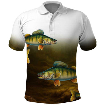 Walleye Fishing Yellow Scales Customize Name Polo Shirt Dark Gradient Water Background TS04