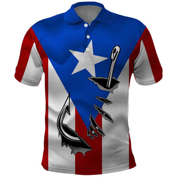 Puerto Rico Fishing Polo Shirt Fish Hook Flag PR Custom Name TS04