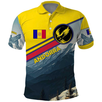Andorra Polo Shirt with Mountain Ridge and Eagle Emblem Design TS04