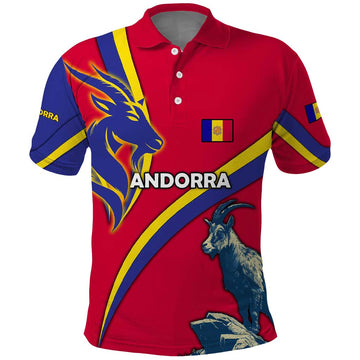 Andorra Polo Shirt with Mountain Goat and Curved Stripe Design TS04