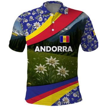 Andorra Polo Shirt with Edelweiss Mountain Landscape Design TS04