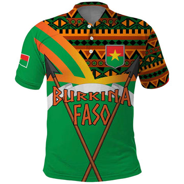 Burkina Faso Polo Shirt with Green Tribal Pattern Design and National Flag Motif TS04