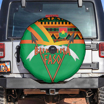Burkina Faso Spare Tire Cover with Green Tribal Pattern Design and National Flag Motif TS04