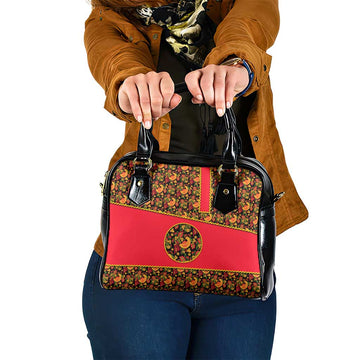 Russia Folk Art Shoulder Handbag with Khokhloma Pattern and Traditional Rooster Design TS04