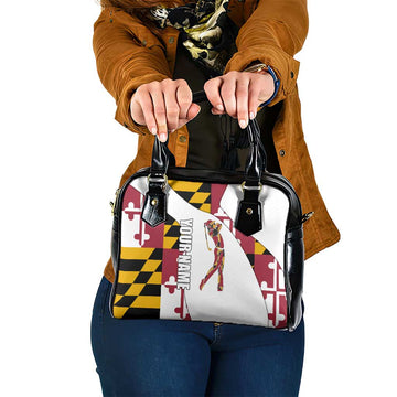 Golf Player Silhouette Shoulder Handbag Maryland Flag Pattern and Custom Name Panel Design TS04