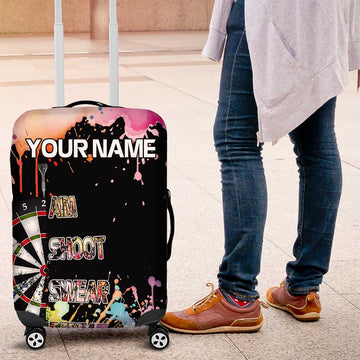 Dartboard and Colorful Paint Splash Darts Luggage Cover with Aim Shoot Swear Repeat Quote Custom Name TS04