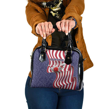 American Flag Bowling Pin Strike Graphic Shoulder Handbag with Custom Name and Pattern Background TS04