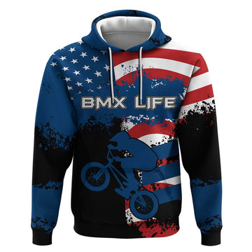 BMX Life Graphic Hoodie with American Flag and Custom Rider Number Design TS04