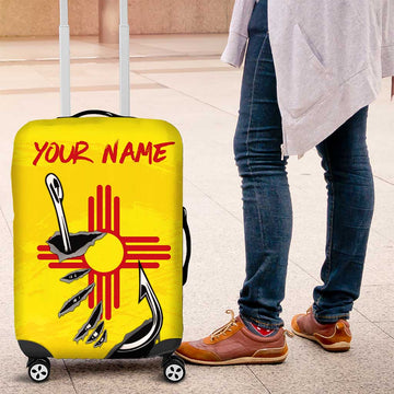 New Mexico Zia Symbol Fish Hook Luggage Cover Torn Fishing Graphic and Custom Name Design TS04