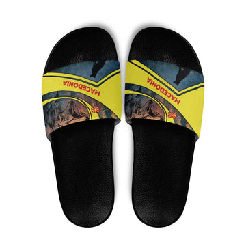 Macedonia Slide Sandals with Forest Wolf and Sunset Silhouette Design TS04