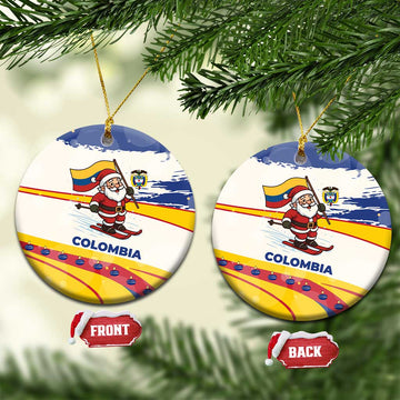 Colombia Christmas Ceramic Ornament with Santa Skiing Colombian Flag and Holiday Ornament TS04